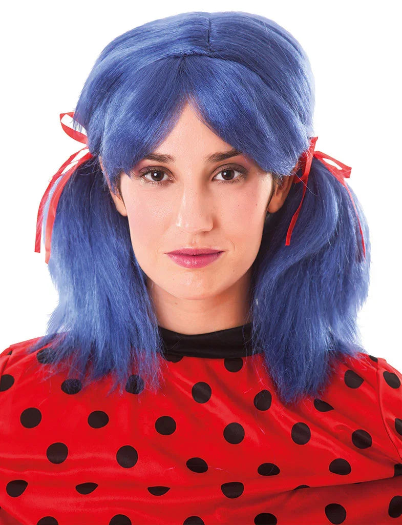 Peluca de Ladybug Azul con Coletas para Adulto LadyBug y CatNoir EuroCarnavales