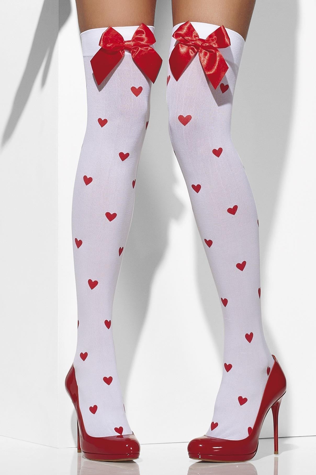 Medias Blancas con Corazones y Lazos Rojos Medias y Pantys Smiffys