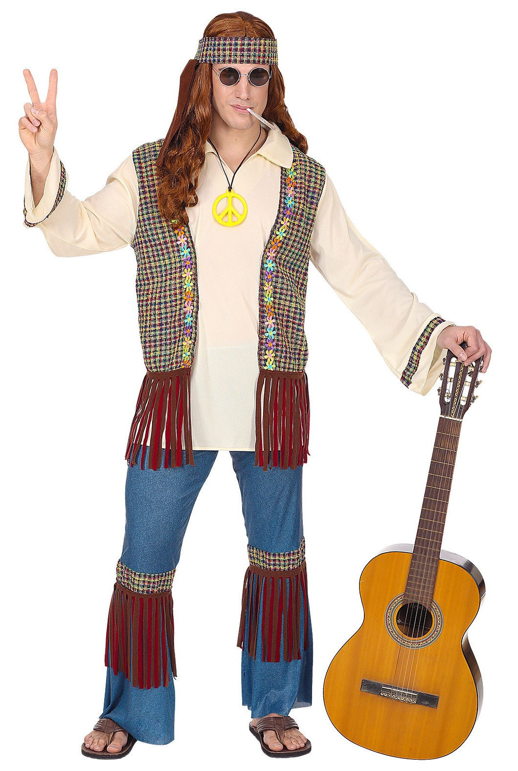 Disfraz de Hippie Años 60 con Chaleco para Hombre Hippies Widmann