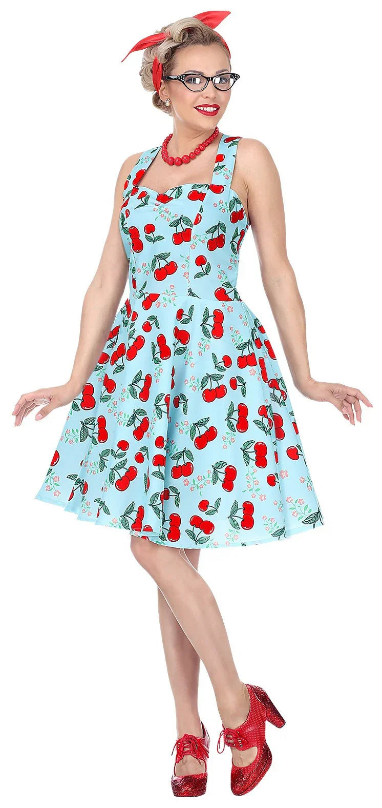 Disfraz Pin Up Años 50 Azul con Cerezas para Mujer Grease y Años 40 - 50 Widmann