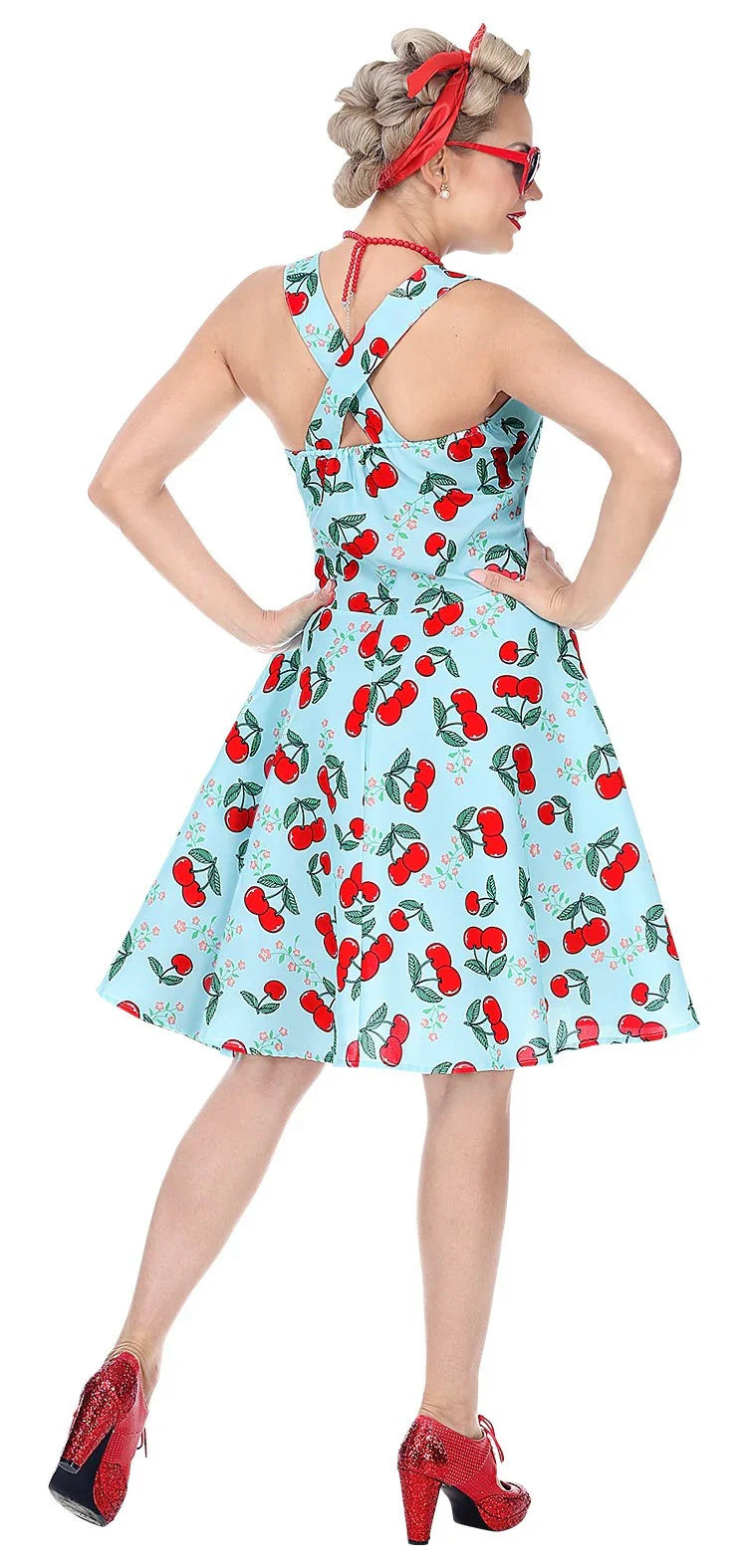 Disfraz Pin Up Años 50 Azul con Cerezas para Mujer Grease y Años 40 - 50 Widmann