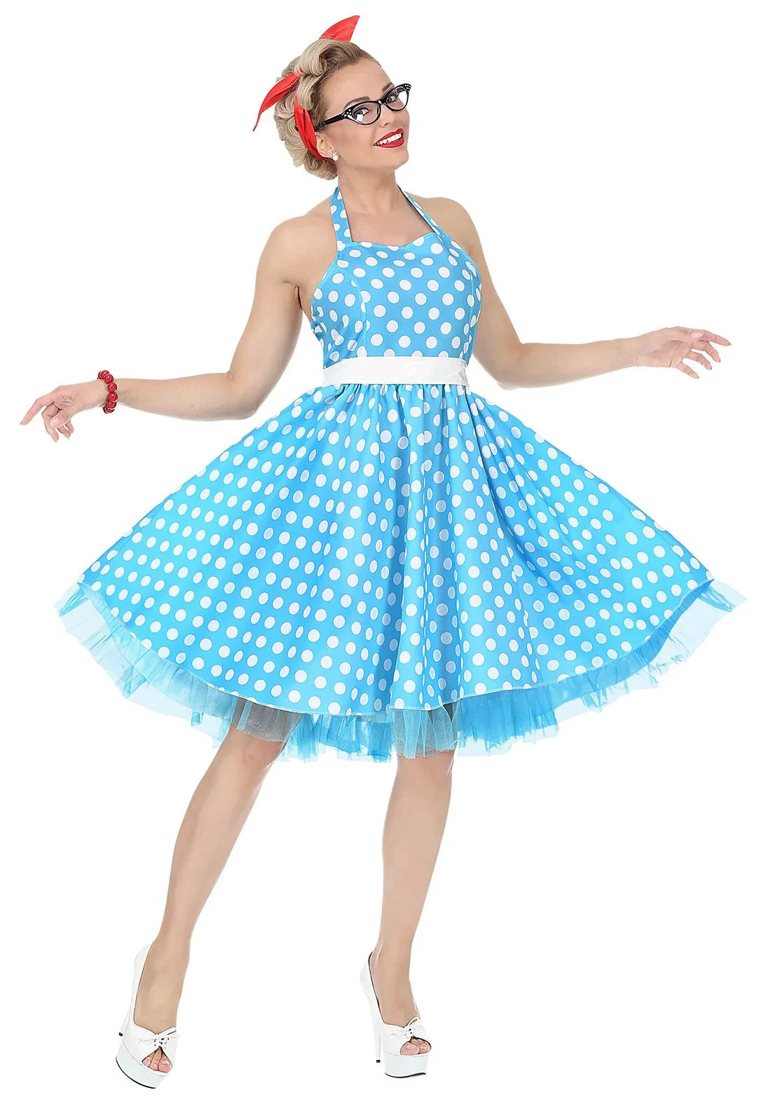 Disfraz Pin Up Años 50 Azul con Lunares para Mujer Grease y Años 40 - 50 Widmann