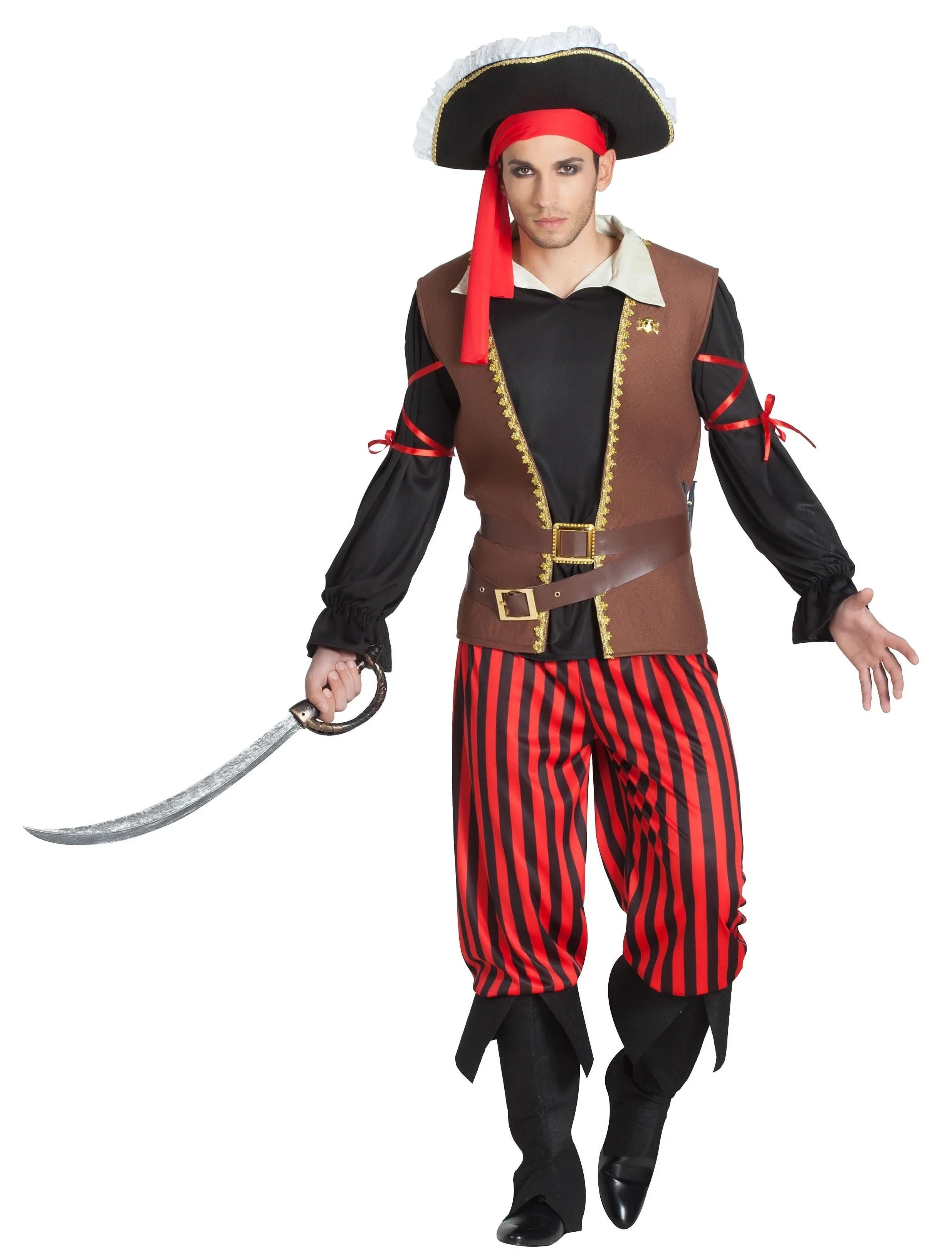 Disfraz de Capitán Pirata a Rayas para Hombre Piratas Kimokawaii