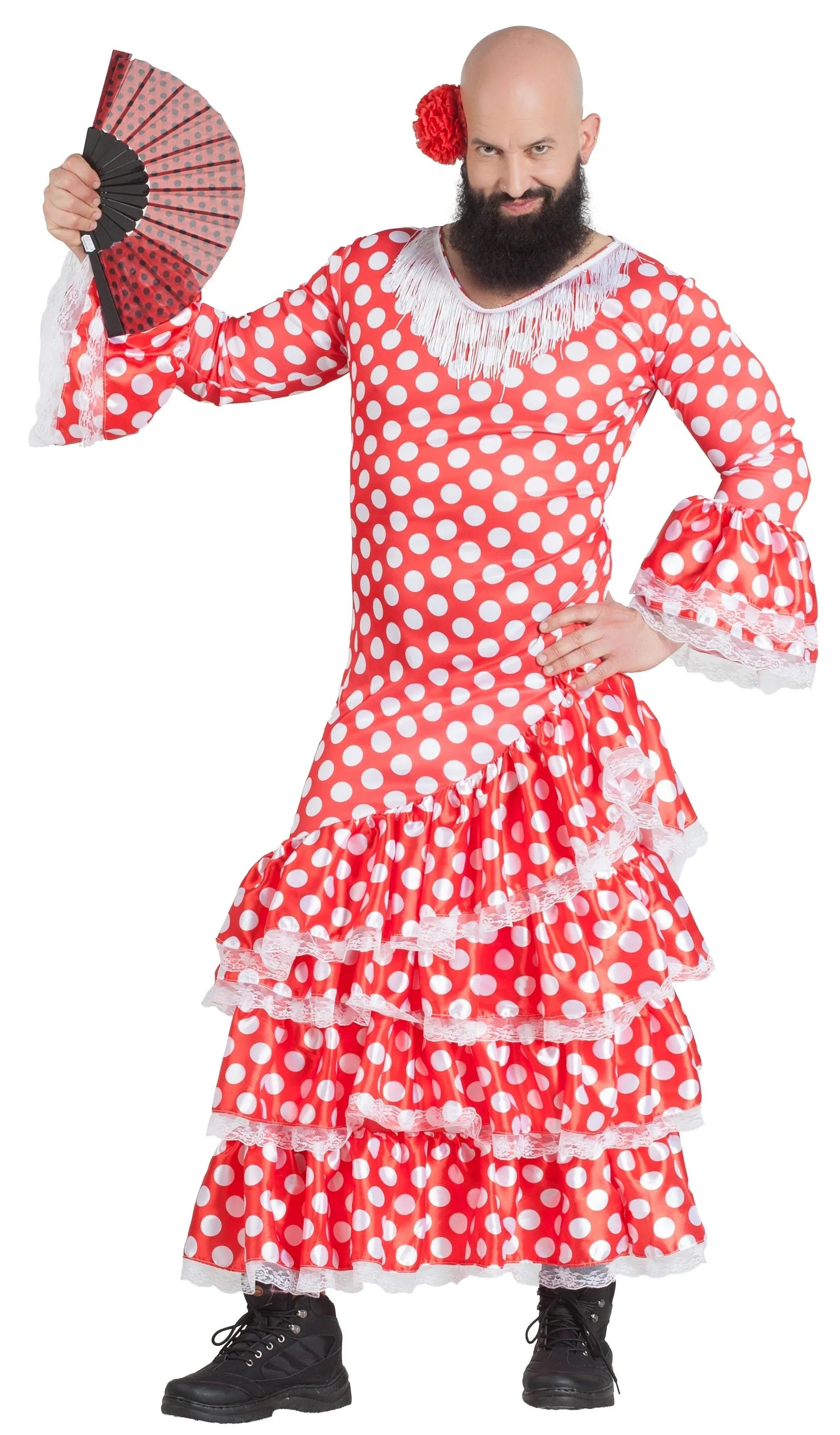 Disfraz de Sevillana Roja con Lunares para Hombre Sevillanas Kimokawaii