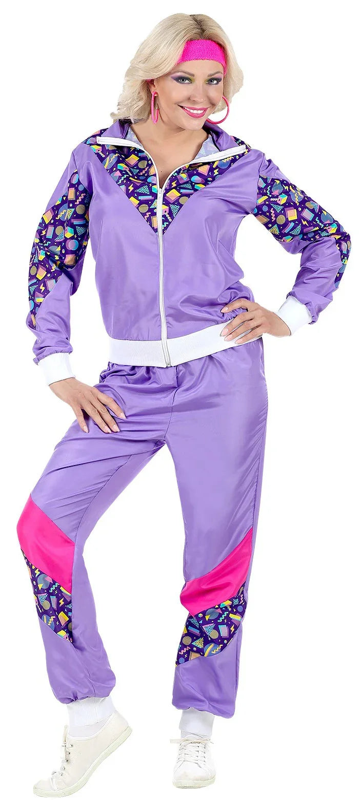 Disfraz Chándal de Táctel Morado Años 80 para Adulto Años 60, 70 y 80 Widmann