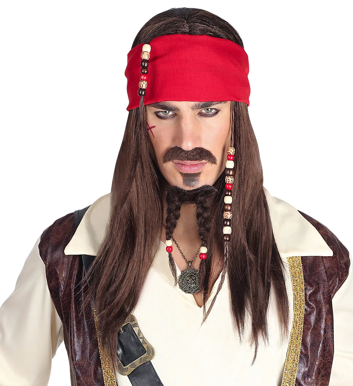 Peluca de Pirata Jack Sparrow con Perilla y Bigote Complementos Piratas Widmann
