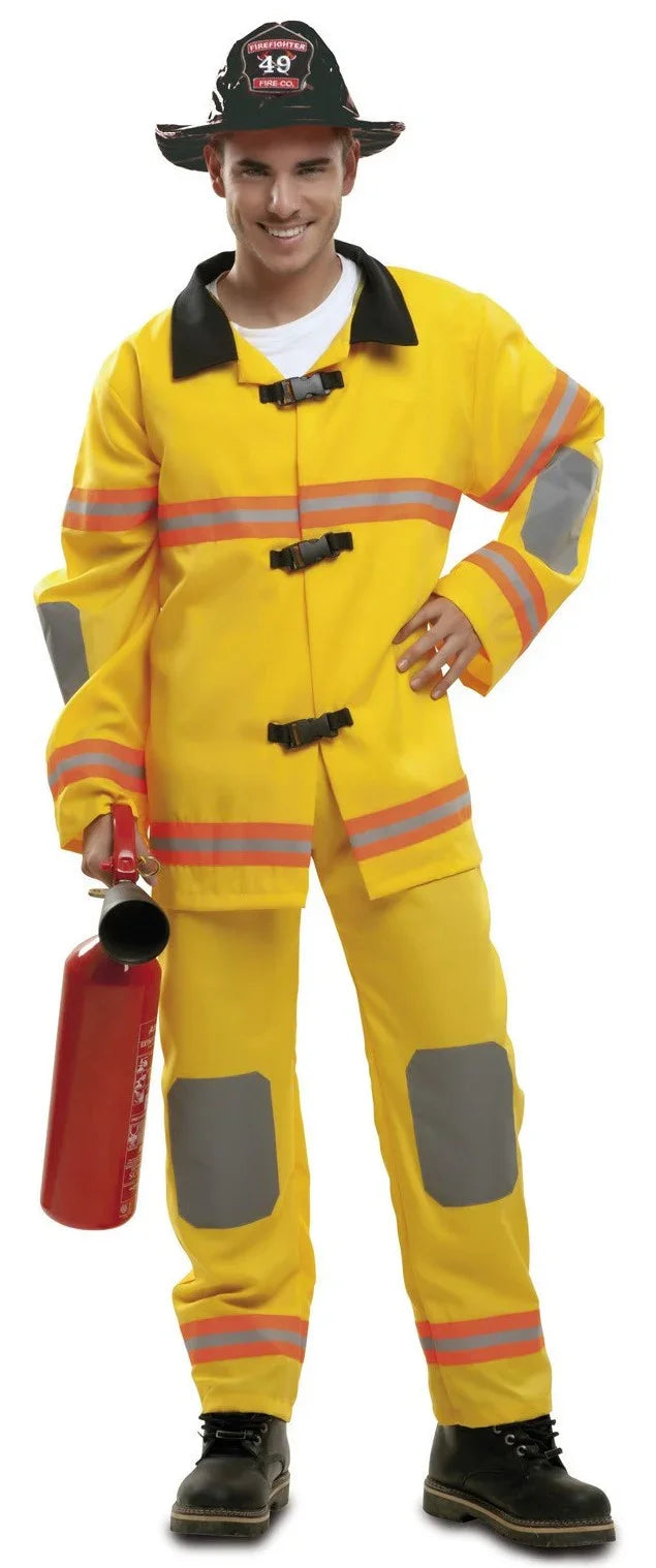 Disfraz de Bombero Amarillo BRIF con Peto para Hombre Bomberos Viving