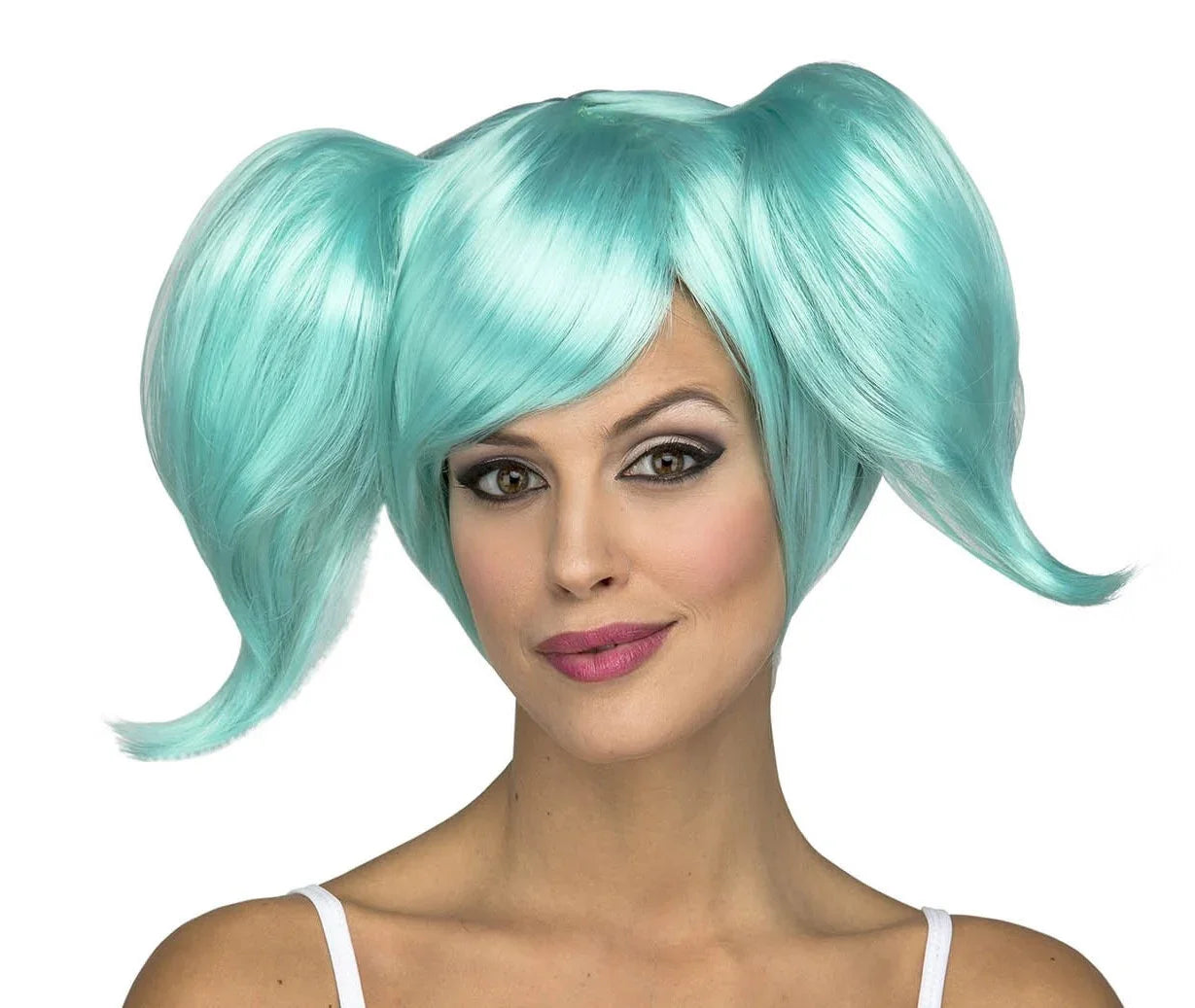 Peluca Manga Azul Aguamarina con Coletas Cortas Pelucas Azules Viving