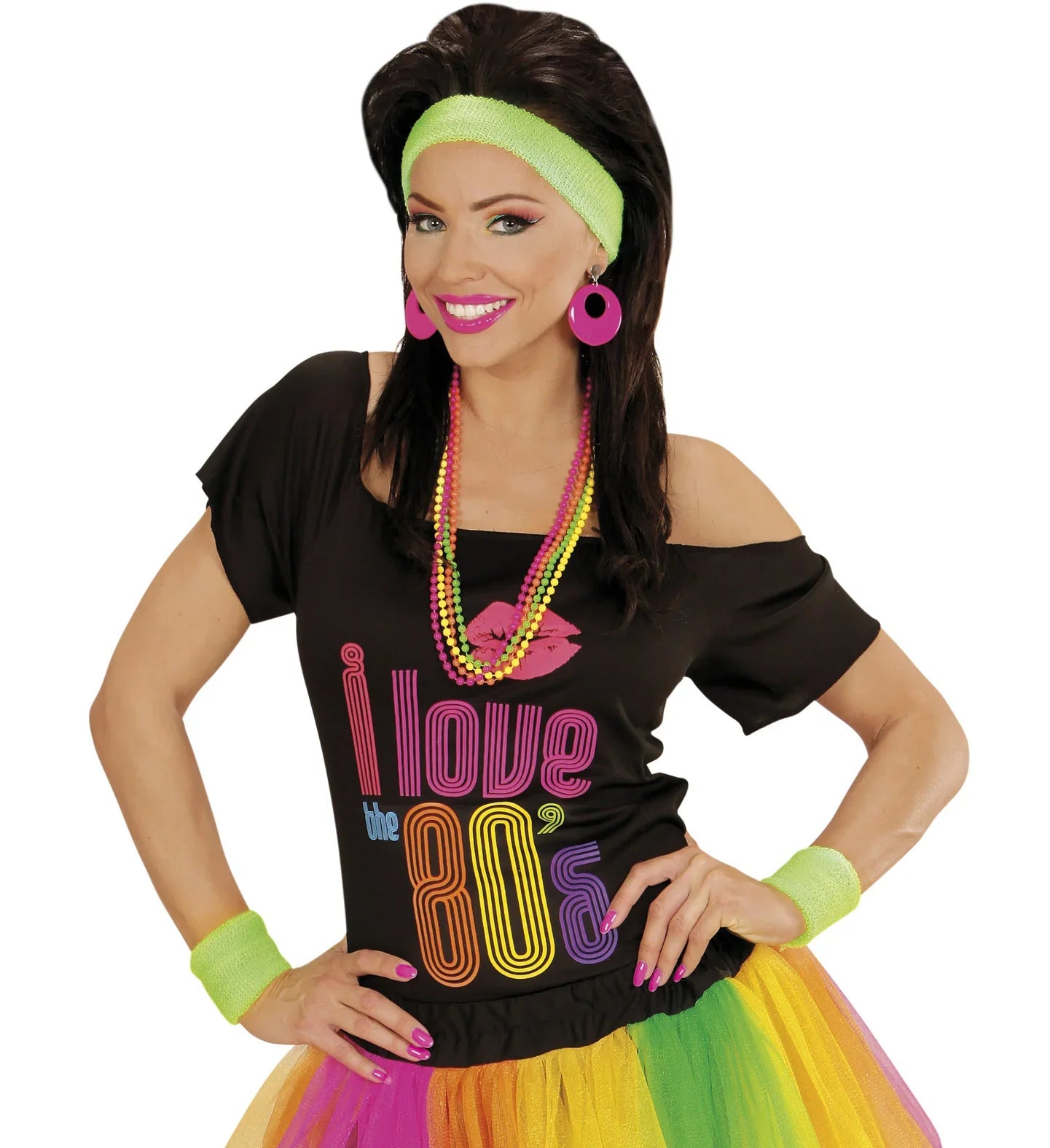 Cinta y Muñequeras Verde Neón Estilo Años 80 Complementos Años 60, 70, 80 Widmann