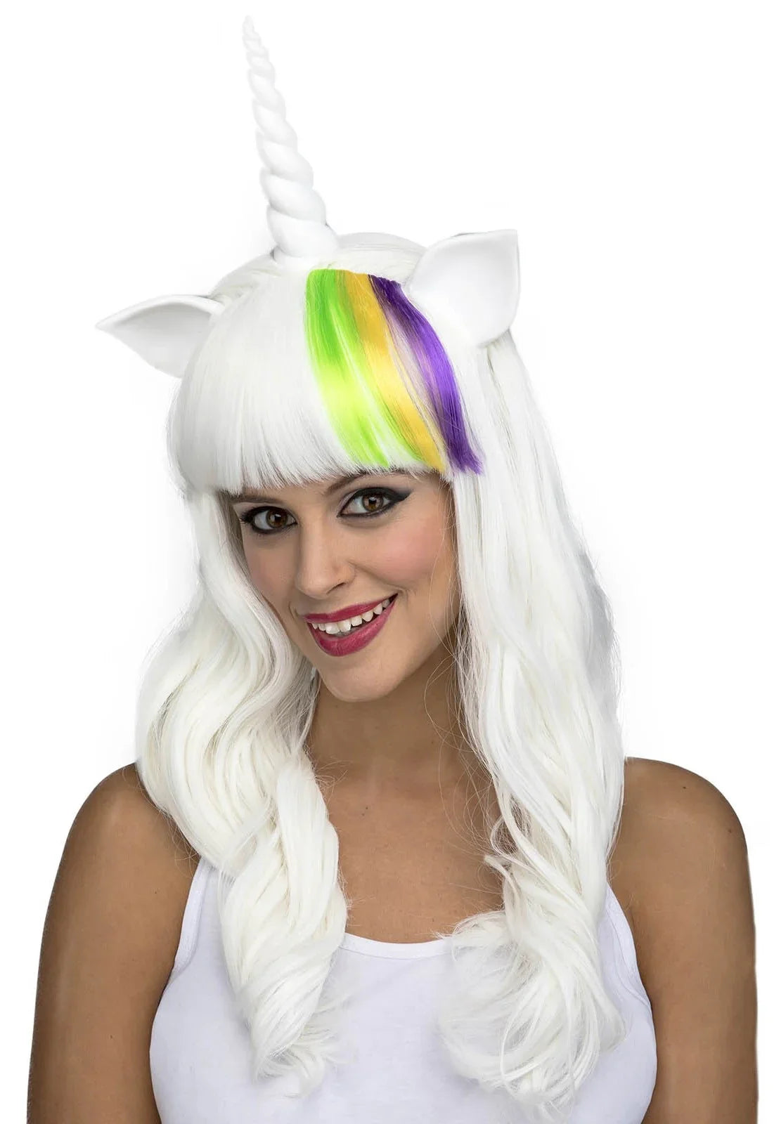 Peluca de Unicornio Blanca con Cuerno y Orejas Unicornio Viving