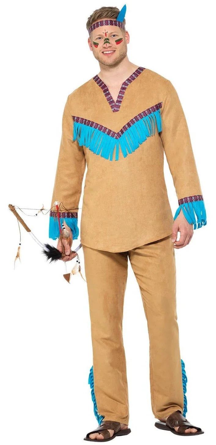 Disfraz de Indio Beige con Flecos para Hombre Indio Smiffys