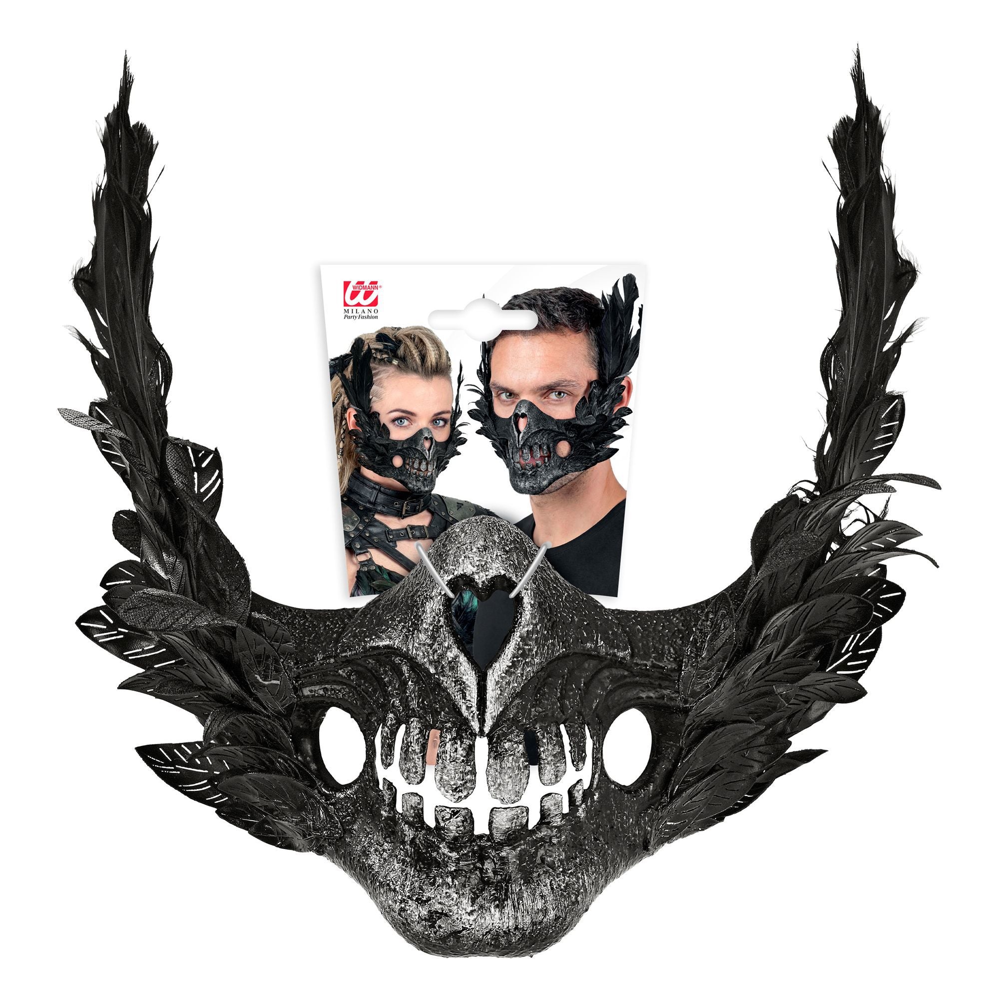 Media Máscara de Calavera con Plumas