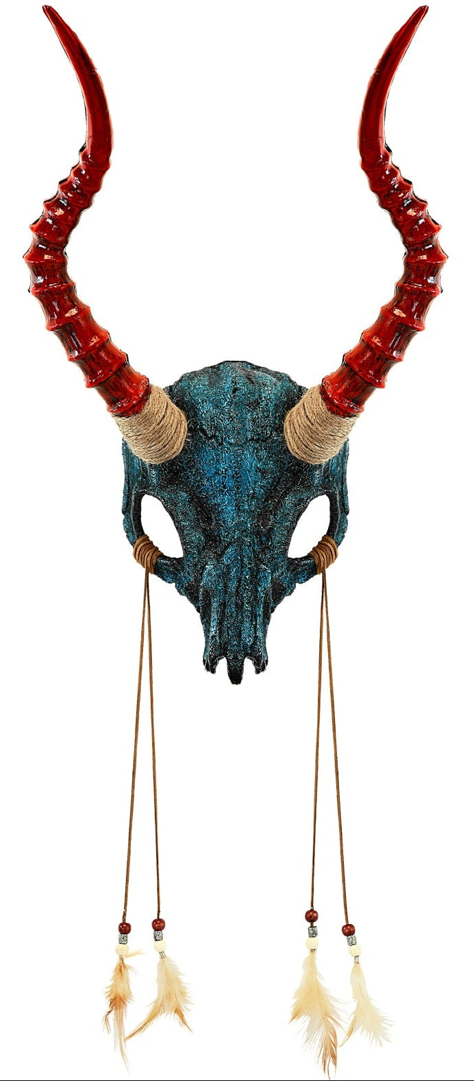 Máscara Chamán de Calavera con Cuernos en Color Azul