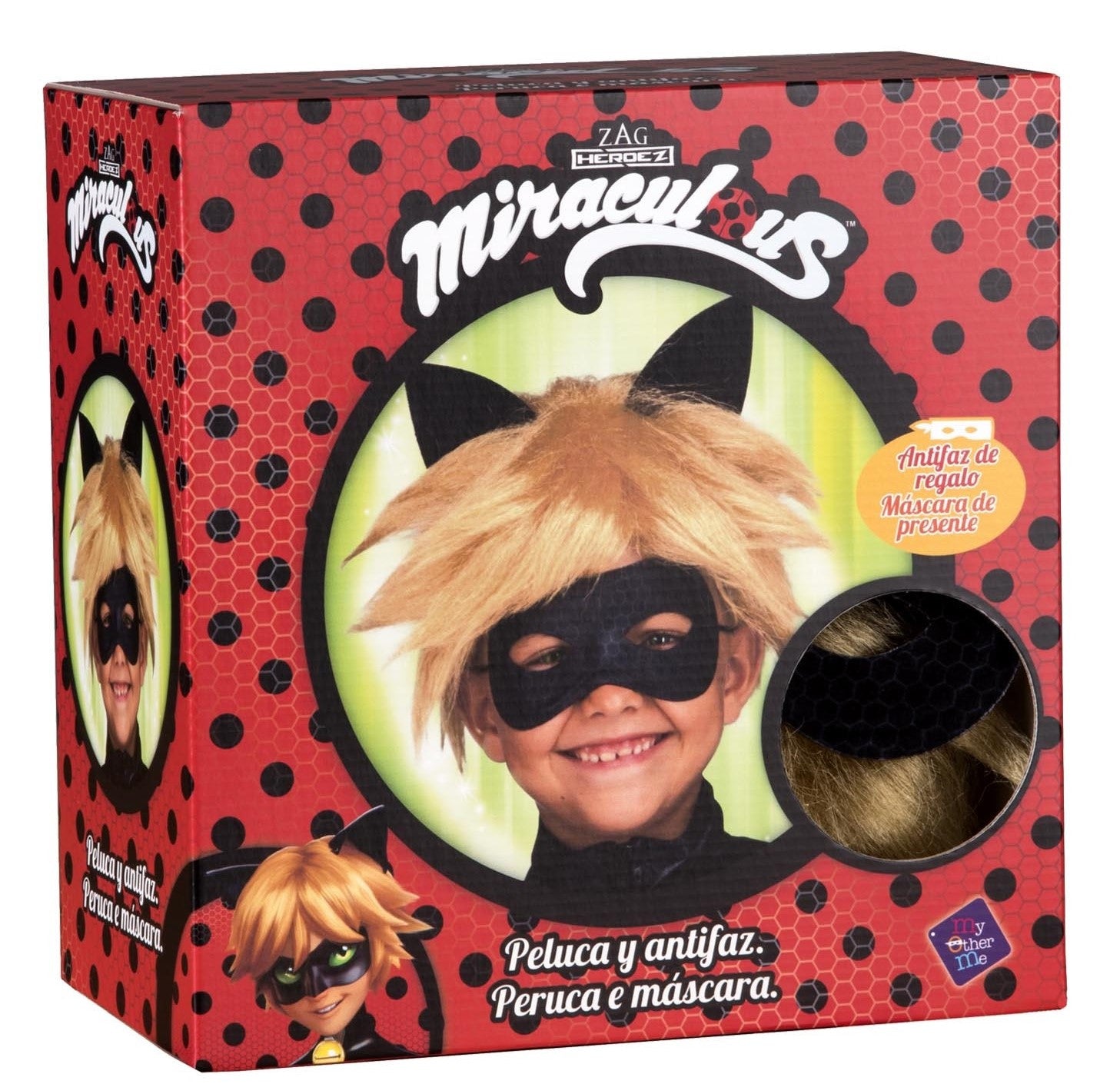 Peluca de Cat Noir Rubia con Antifaz Infantil LadyBug y CatNoir Viving