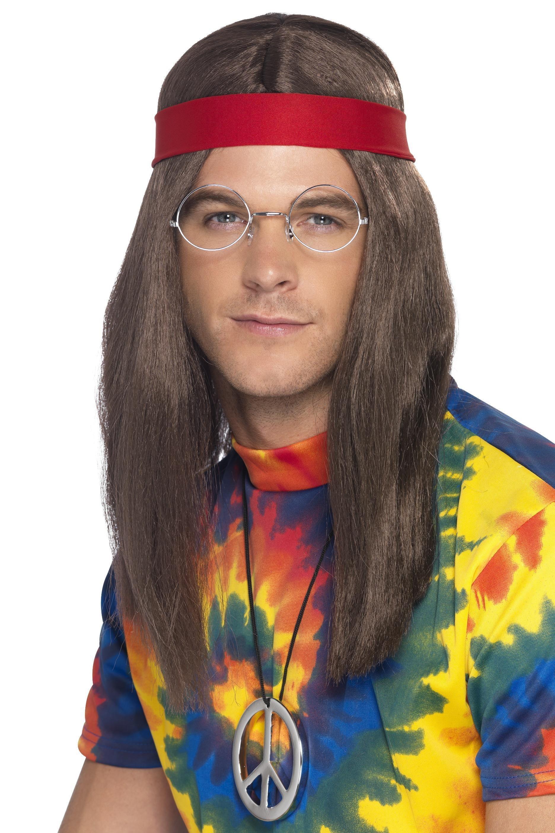 Kit Hippie con Peluca, Gafas y Colgante Complementos Hippies Smiffys