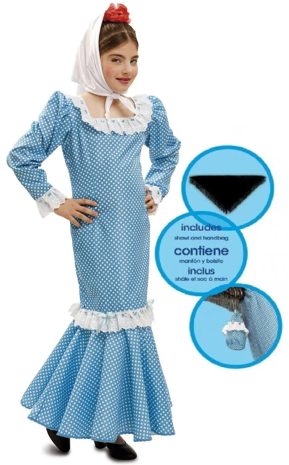 Disfraz de Chulapa Madrileña Azul para Niña Chulapos y Chulapas Viving