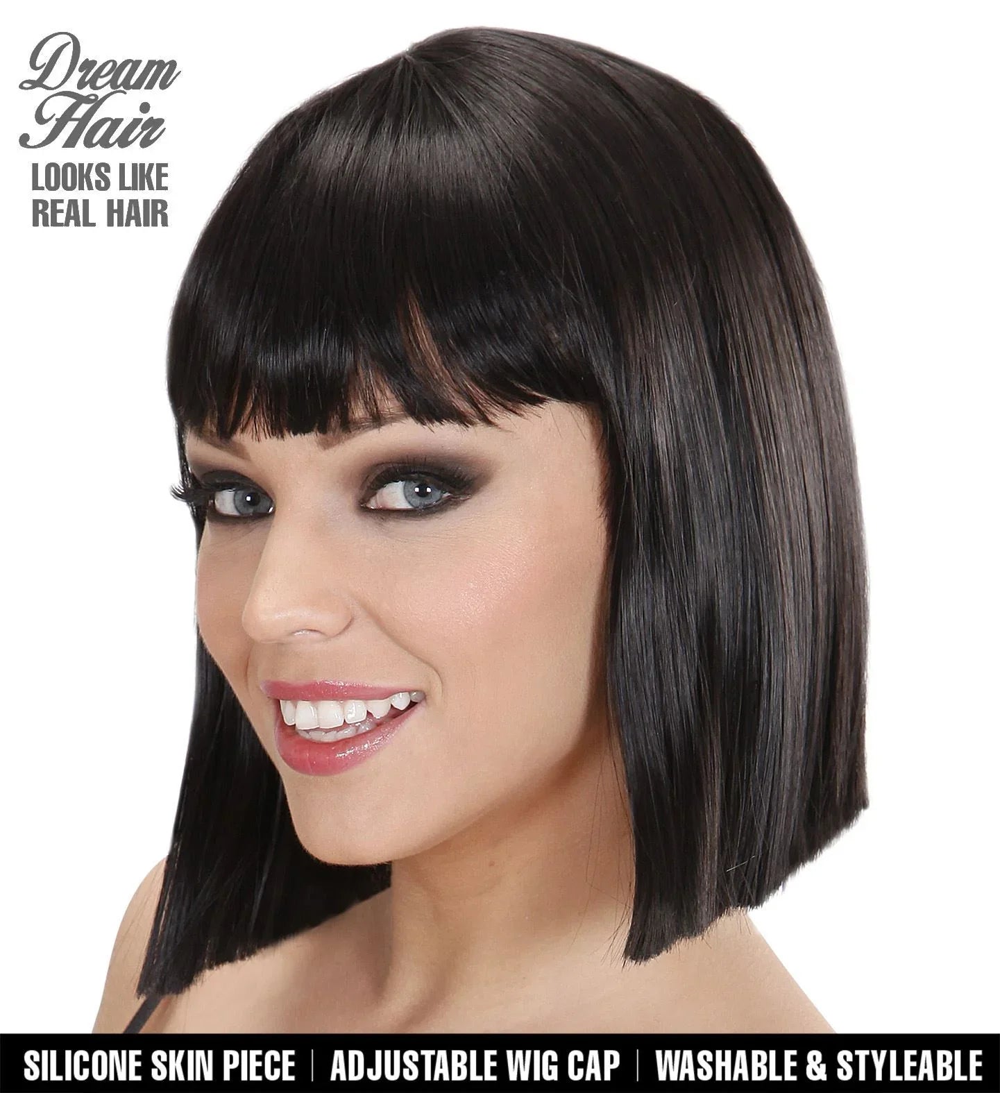 Peluca Morena Media Melena con Flequillo Lujo COMPLEMENTOS Widmann