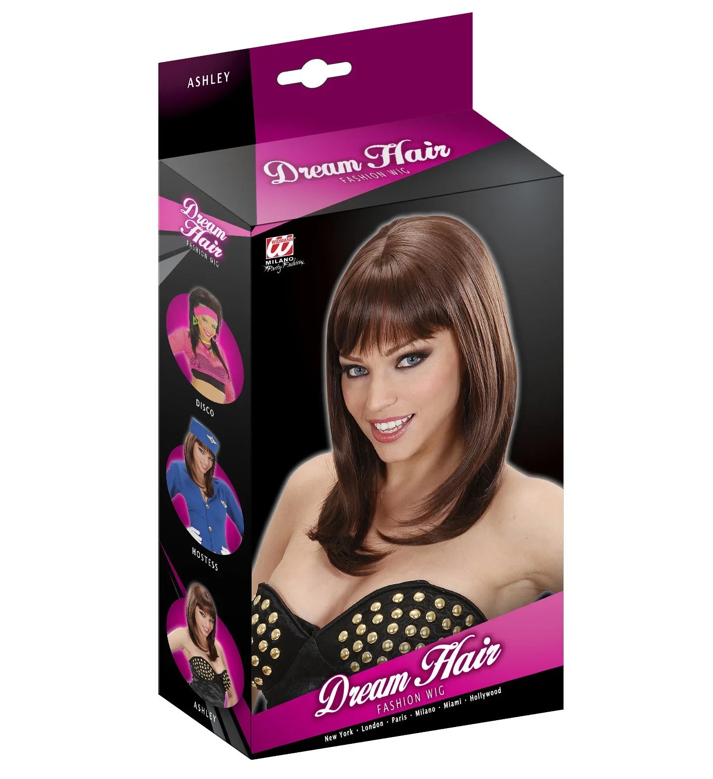 Peluca Lisa Castaña con Flequillo Lujo COMPLEMENTOS Widmann