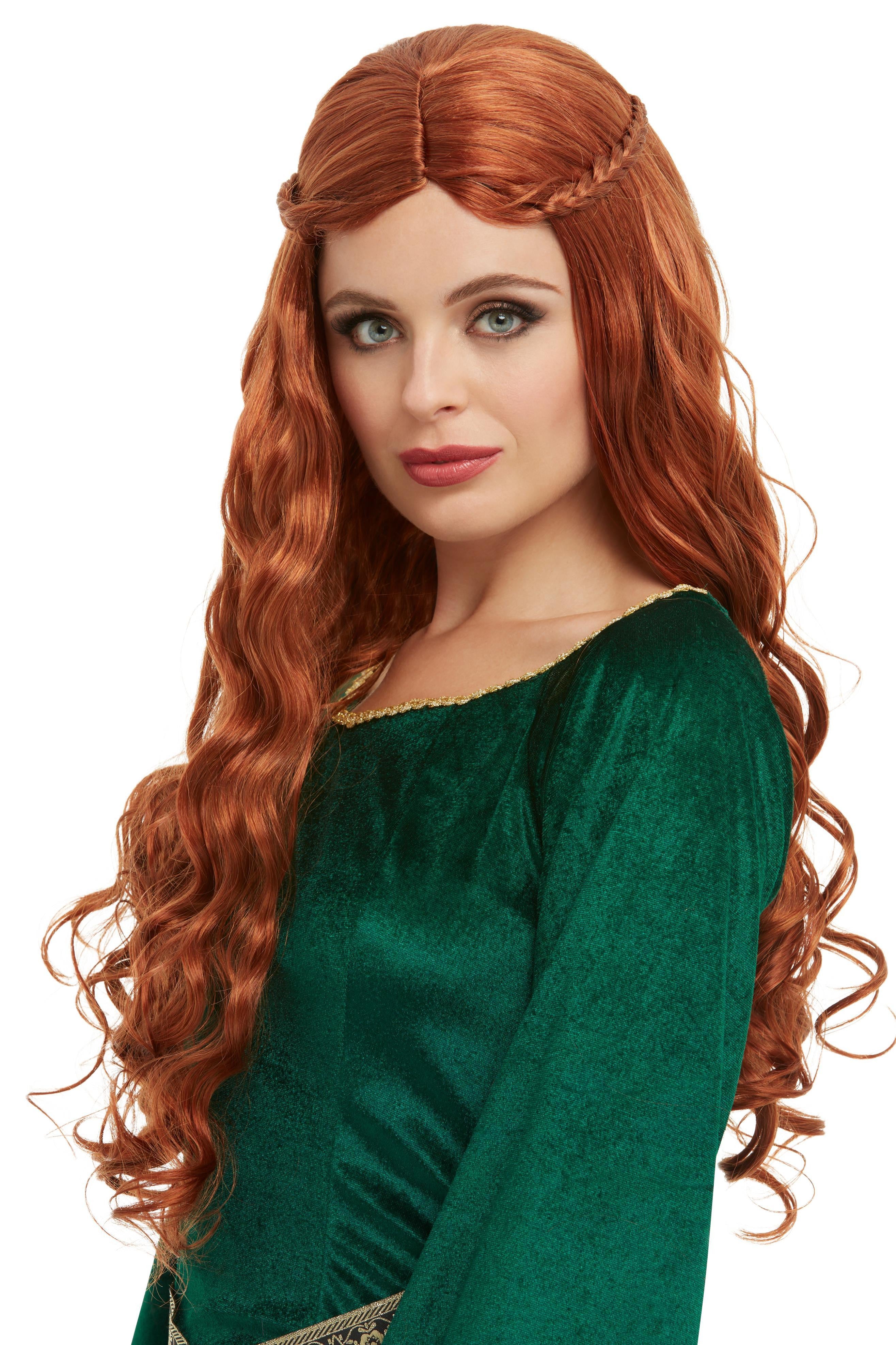 Peluca Medieval Pelirroja Larga con Trenzas Pelucas Pelirrojas Smiffys