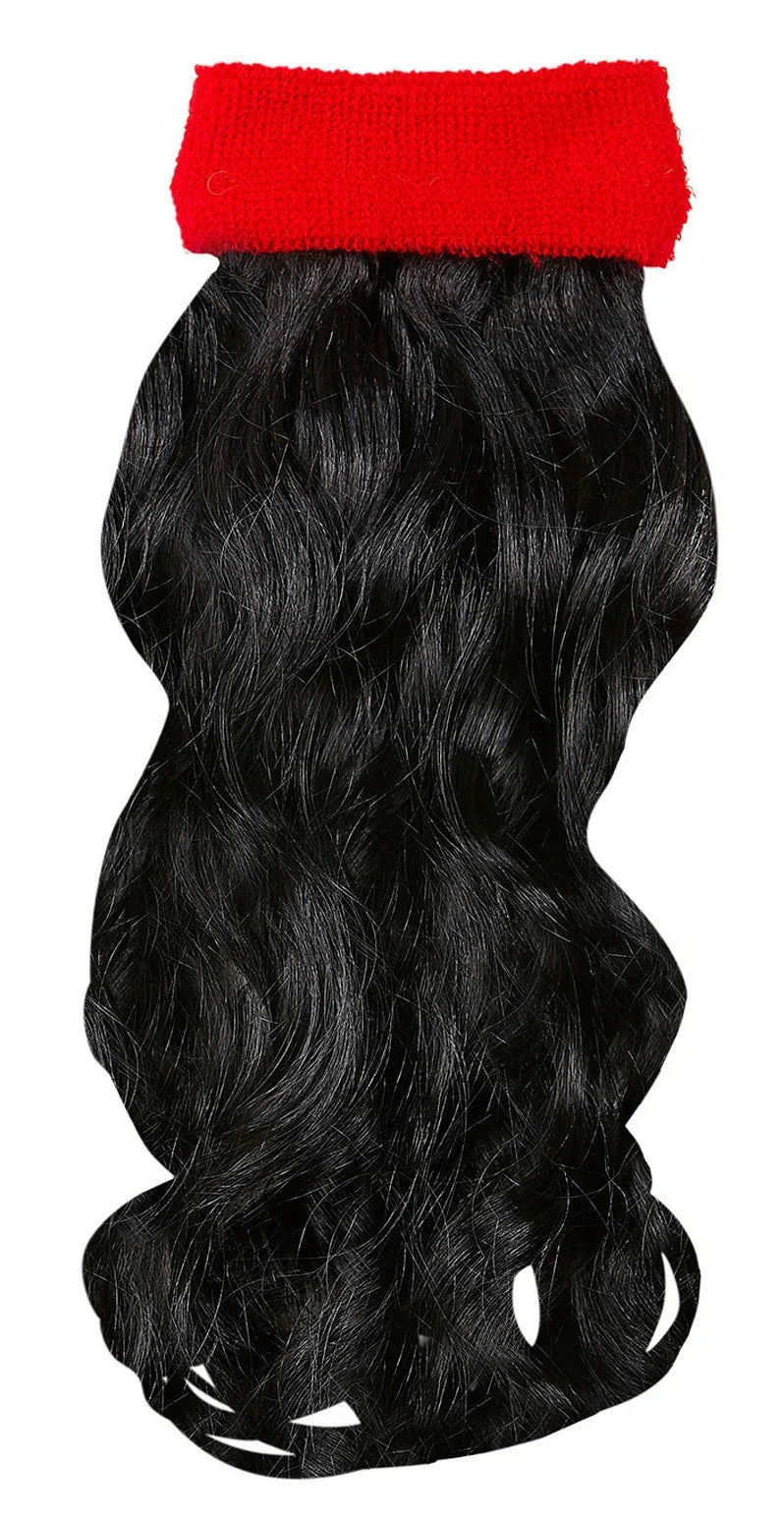 Bandana Roja Años 80 con Extensiones de Pelo Negro Años 80 Widmann