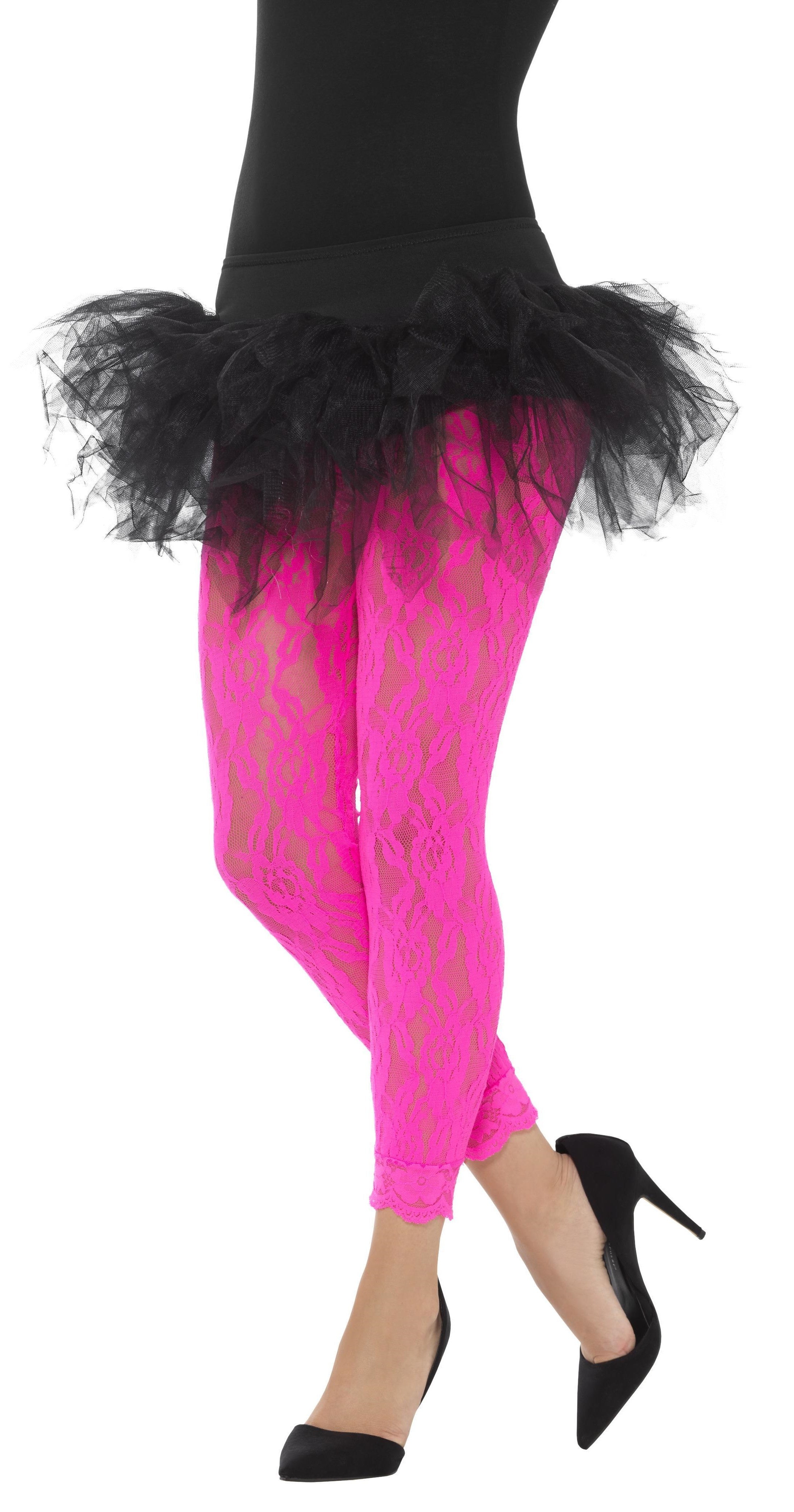 Pantys sin Pie de Encaje Rosa Neón Estilo Años 80 Años 80 Smiffys