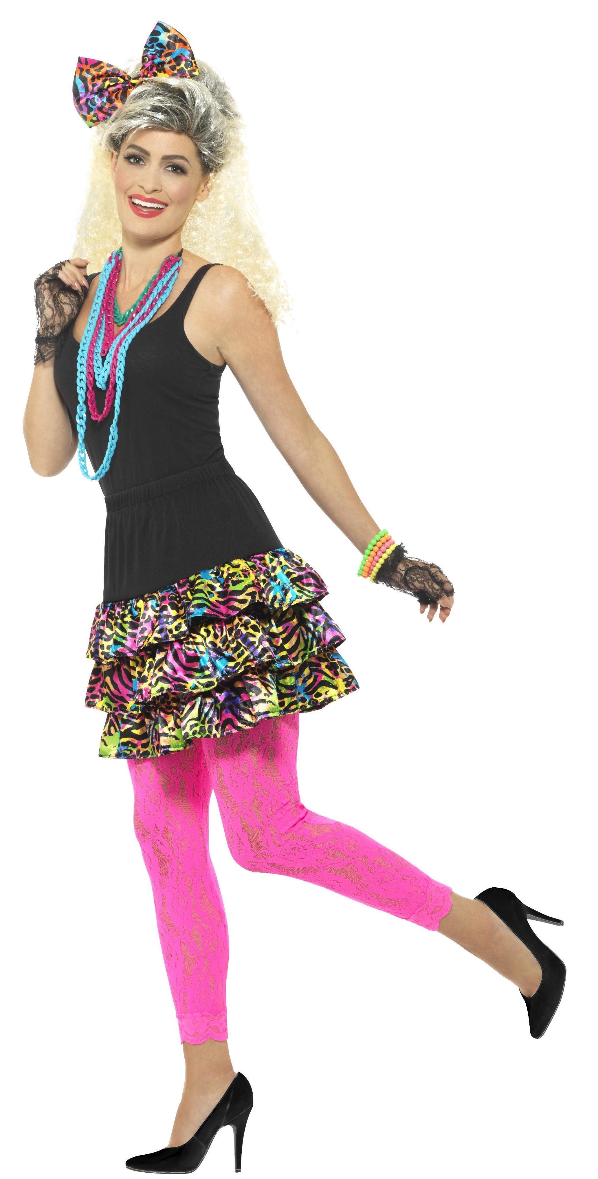 Kit Años 80 Multicolor con Falda, Lazo y Collar Años 80 Smiffys