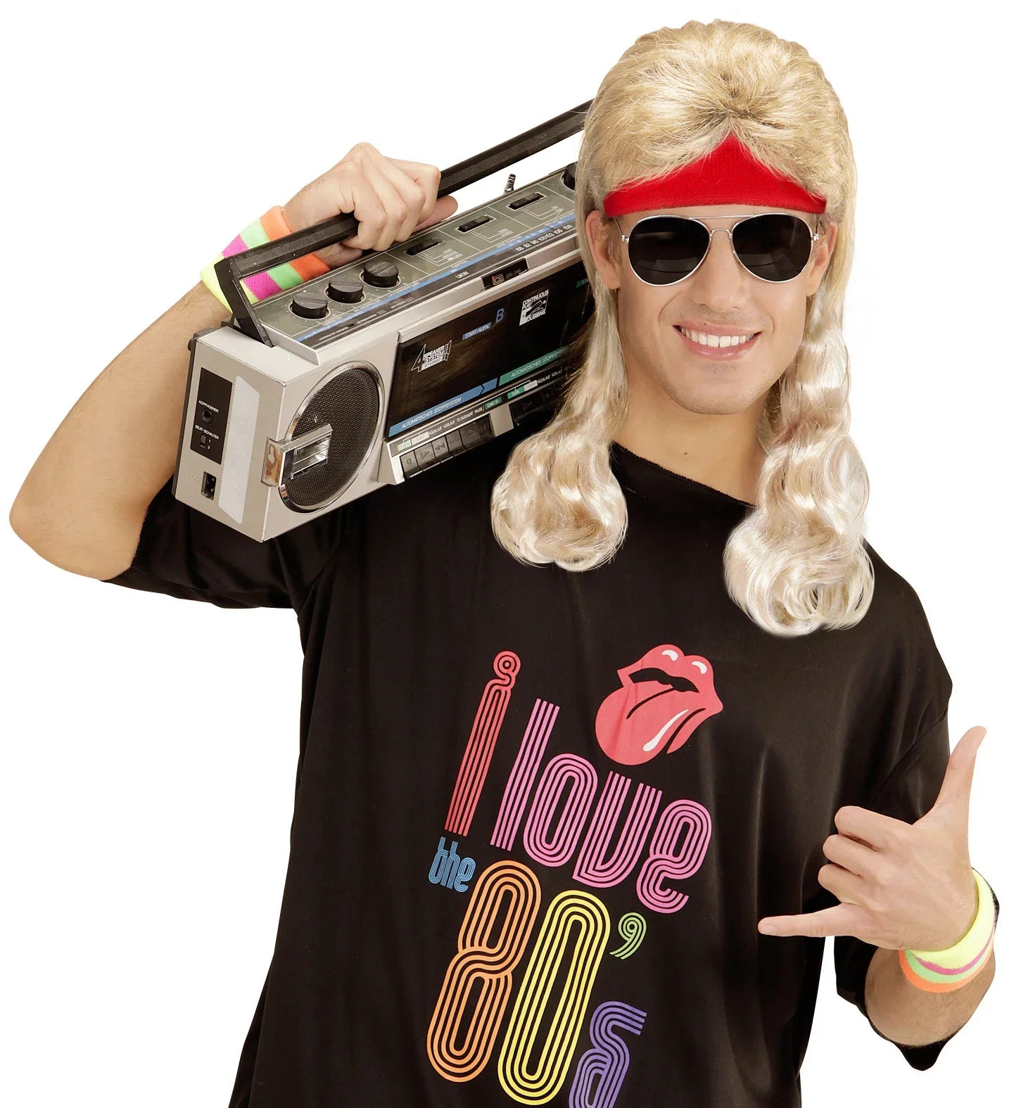 Bandana Roja Años 80 con Extensiones de Pelo Rubio Años 80 Widmann