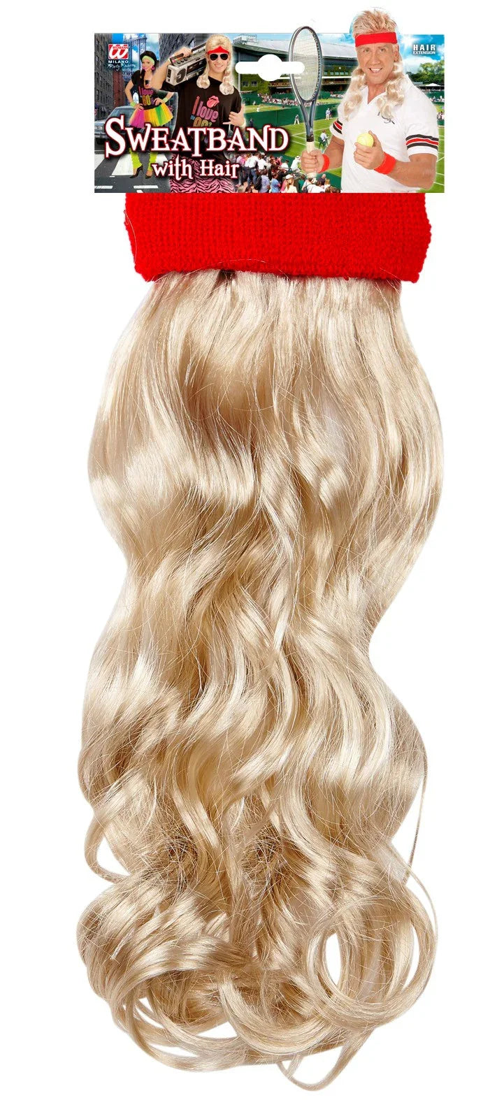 Bandana Roja Años 80 con Extensiones de Pelo Rubio Años 80 Widmann