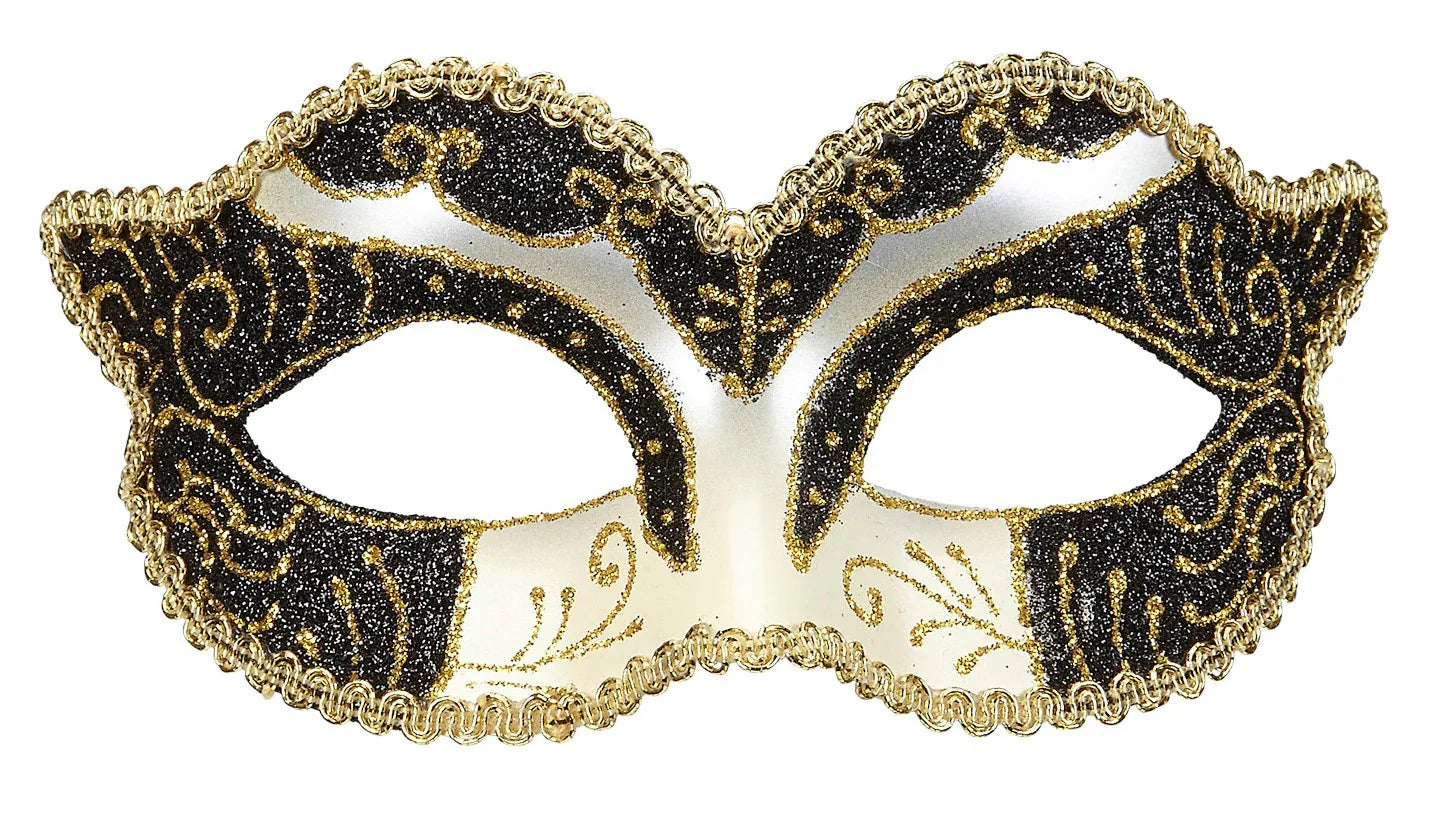 Antifaz Veneciano Negro y Blanco con Brillantina Complementos Venecianos y de Época Widmann