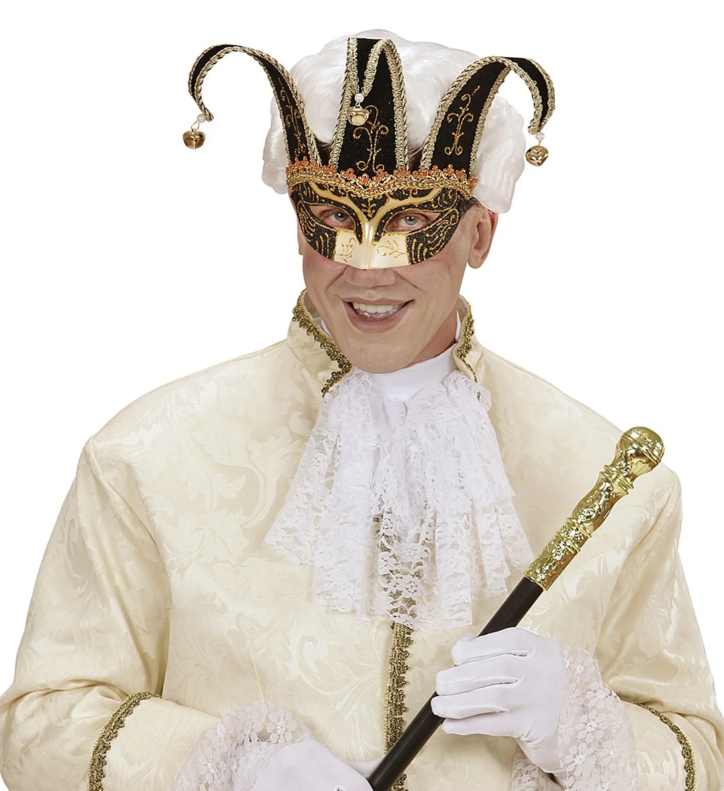 Máscara Veneciana Negra y Dorada con Cascabeles Complementos Venecianos y de Época Widmann