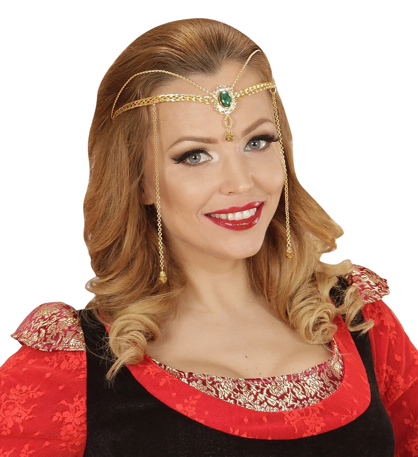 Tiara Élfica Dorada con Gema Verde y Colgantes Coronas y Tiaras Widmann