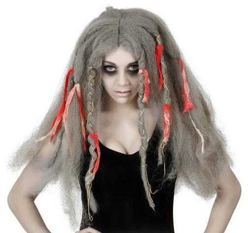 Peluca de Zombi Gris de Melena Larga Accesorios Halloween Atosa