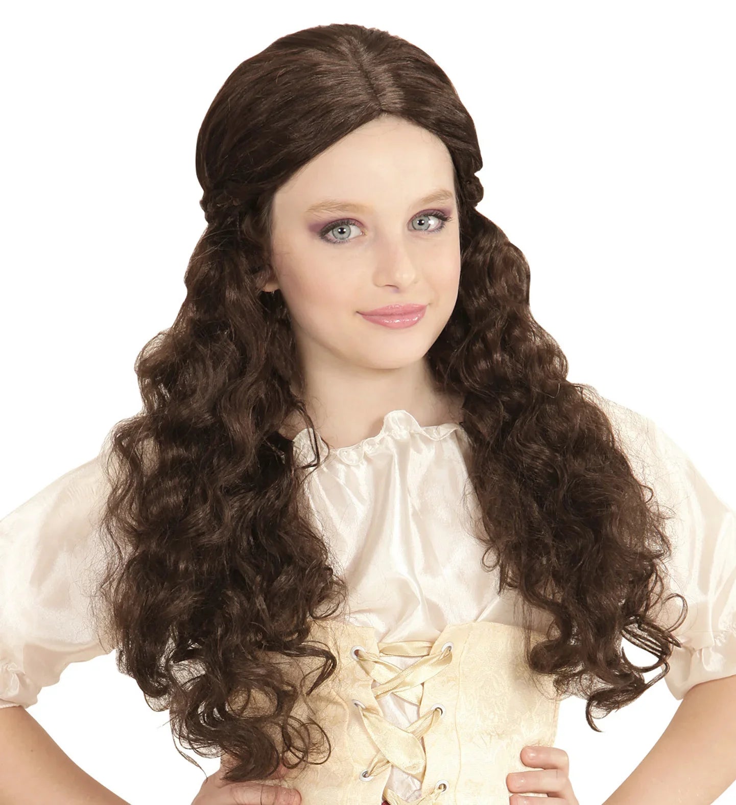 Peluca Medieval Castaña Larga para Niña Complementos Medievales Widmann