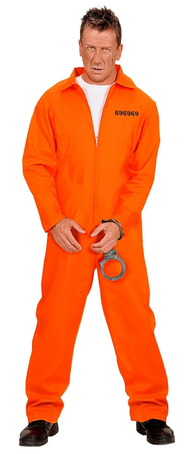 Disfraz de Preso Naranja con Esposas para Adulto Polis y presos Widmann