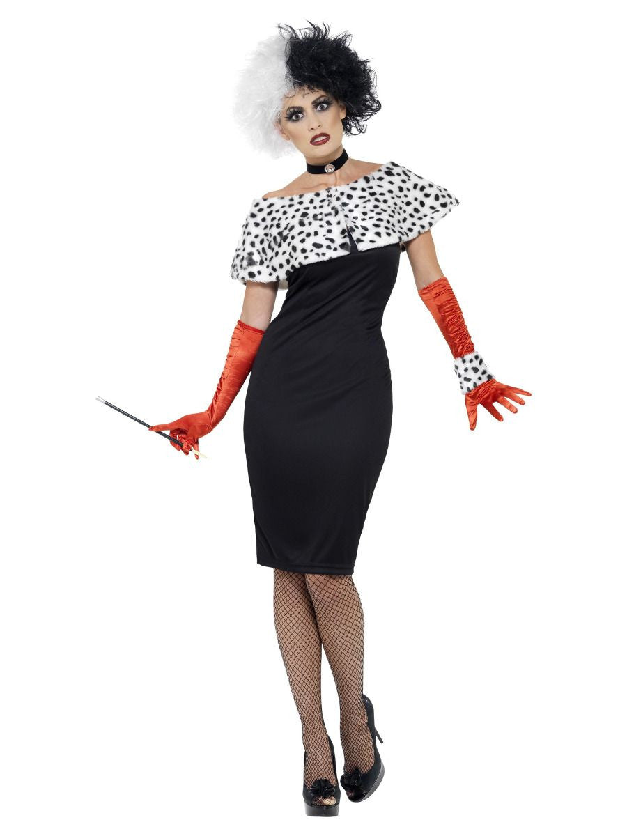 Disfraz de Cruela de Vil con Capelina para Mujer Cruella de Vil Smiffys