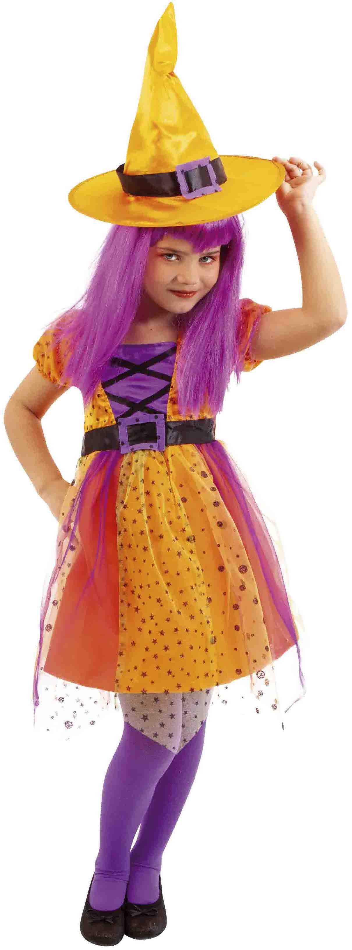 Disfraz de Bruja Naranja y Morado para Niña Brujas Rubies