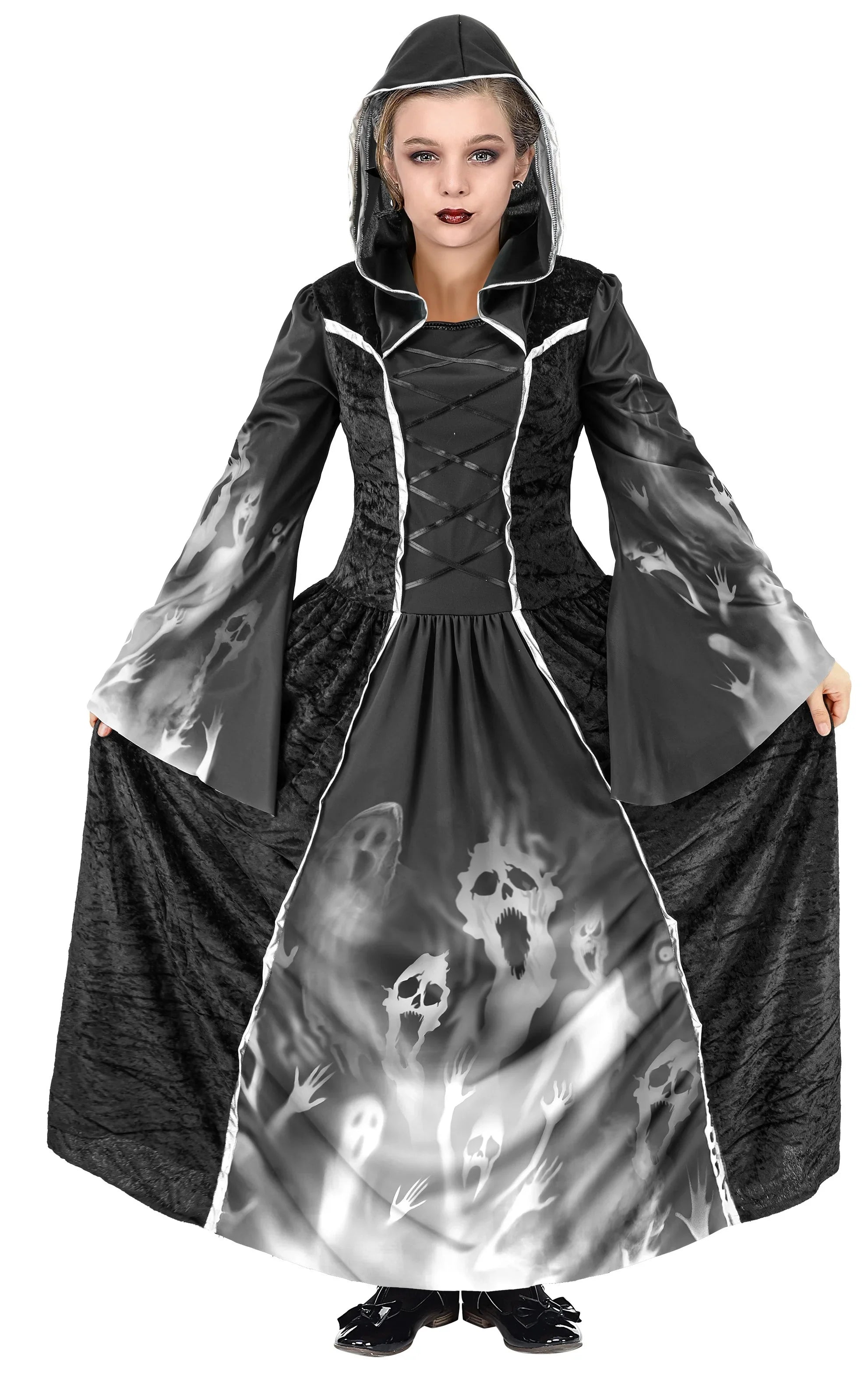 Disfraz de Bruja Nigromante con Capucha para Niña Hechiceras y Brujos Medievales Widmann