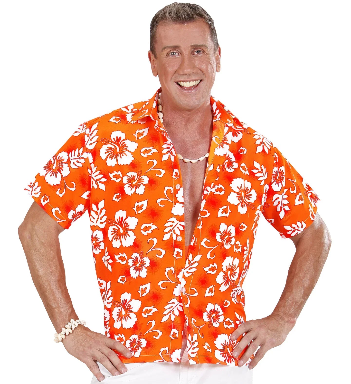 Camisa Hawaiana Naranja con Flores para Hombre Complementos Hawaianos Widmann