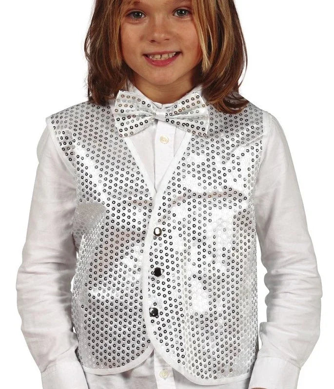 Chaleco Blanco con Lentejuelas Plateadas Infantil Chaquetas, Chalecos y Camisas Guirca