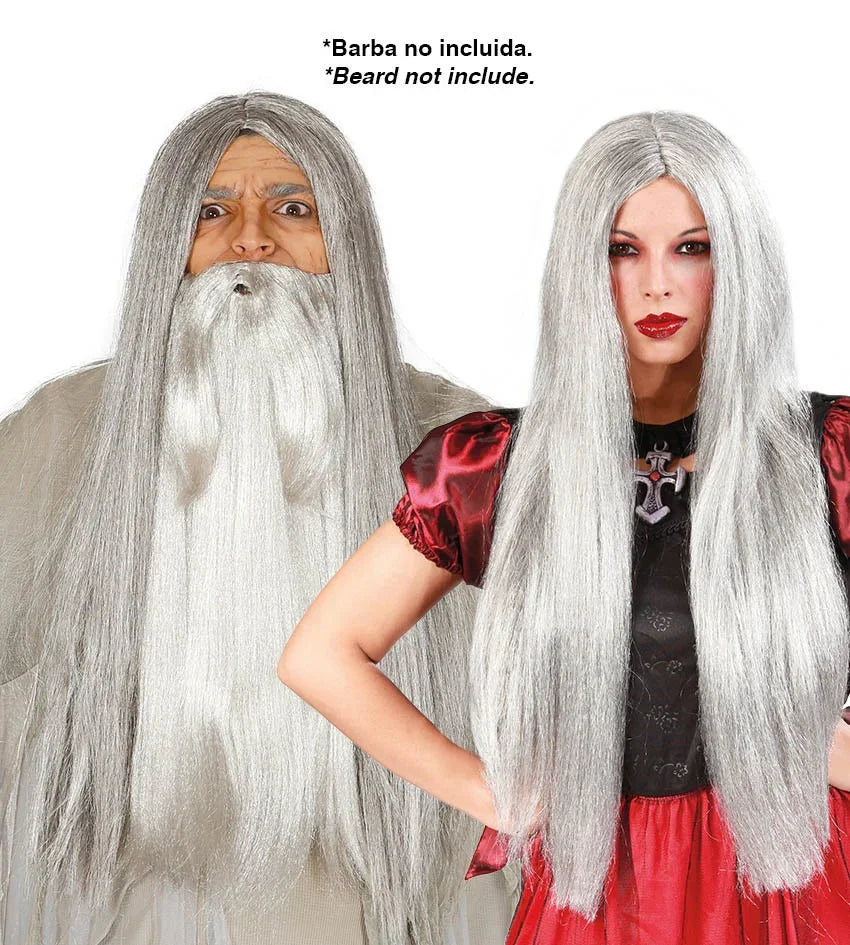 Peluca Gris con Melena Larga Lisa Pelucas Canosas Guirca