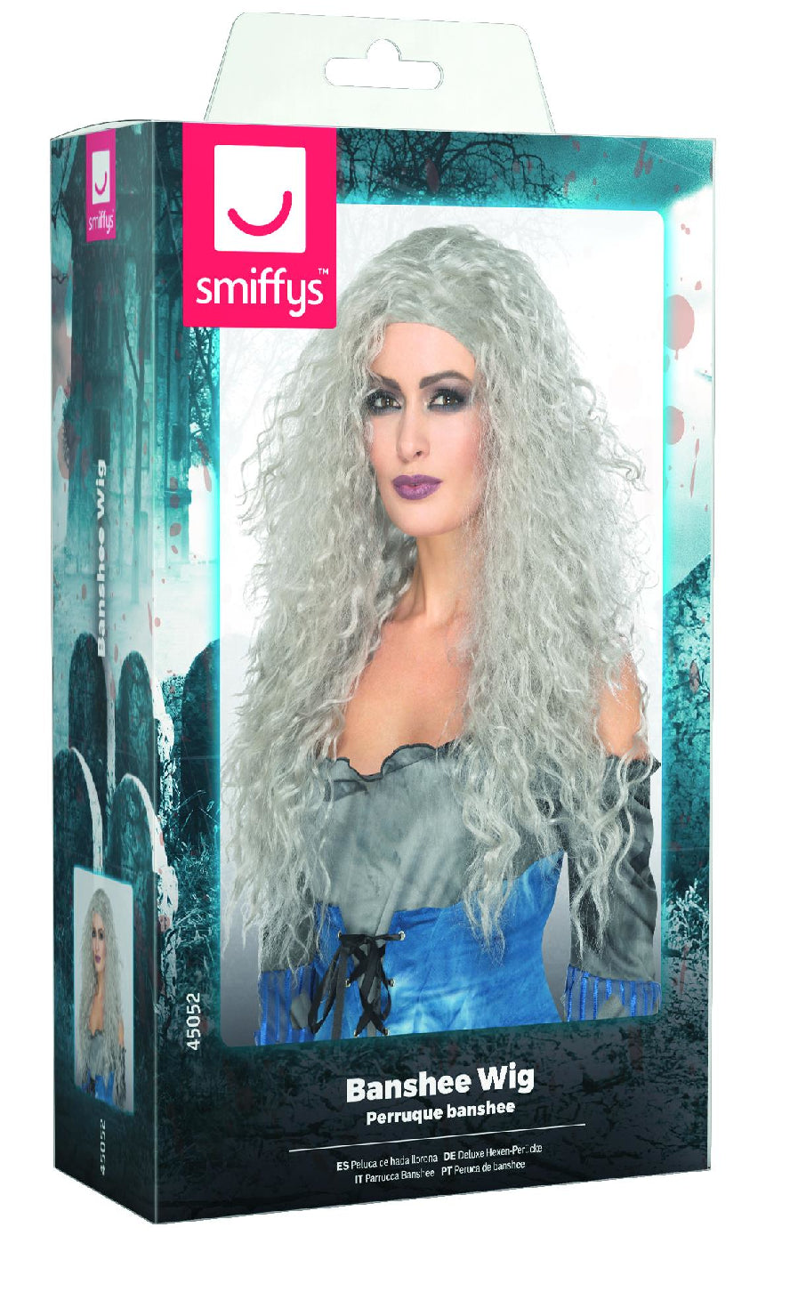 Peluca de Bruja Gris con Melena Larga Rizada Pelucas Canosas Smiffys