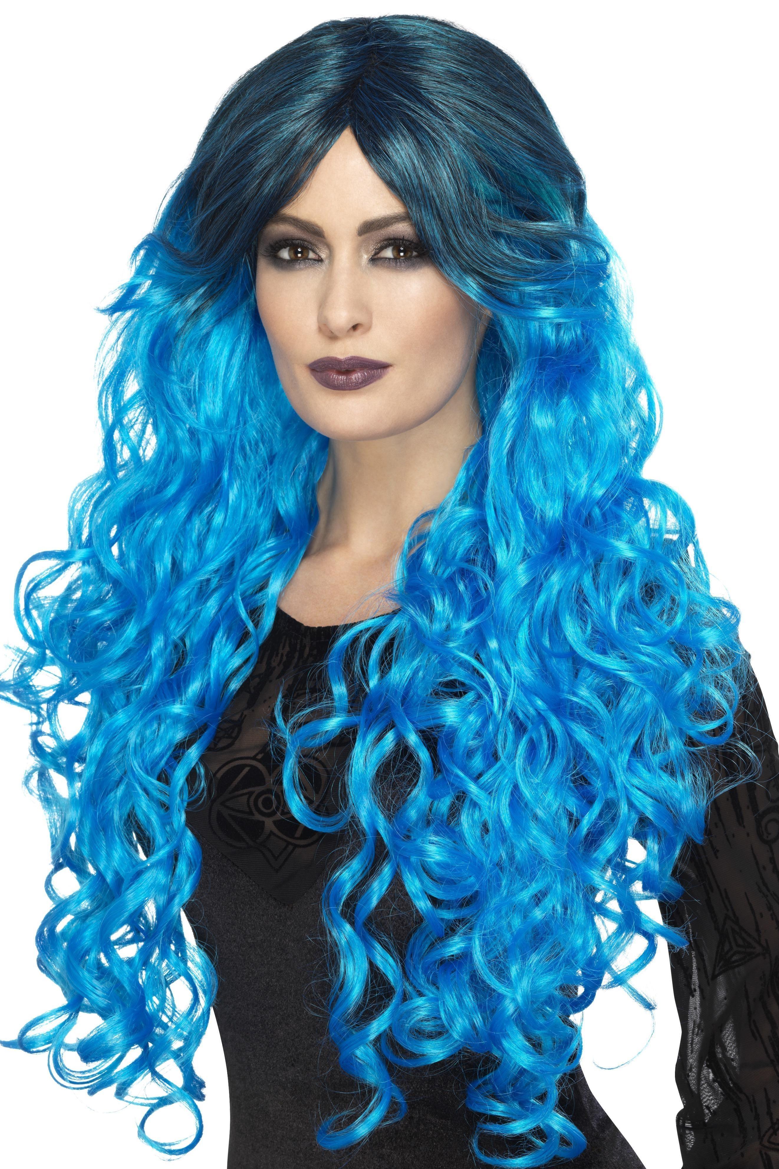 Peluca Azul con Melena Larga y Raíz Oscura Pelucas Azules Smiffys