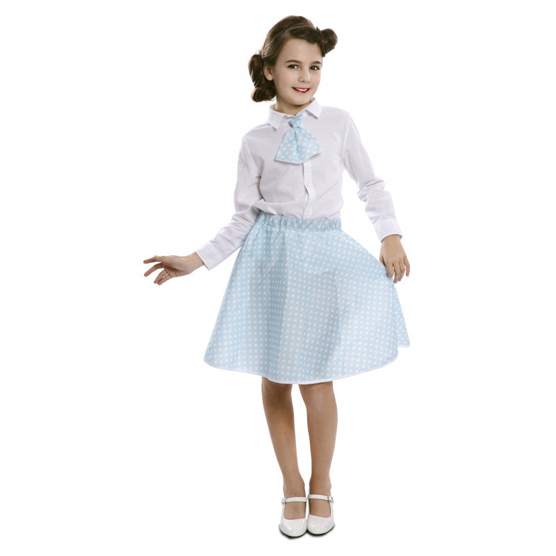 Falda Pin Up Azul con Lunares y Pañuelo para Niña Grease - Años 40 y 50 EuroCarnavales