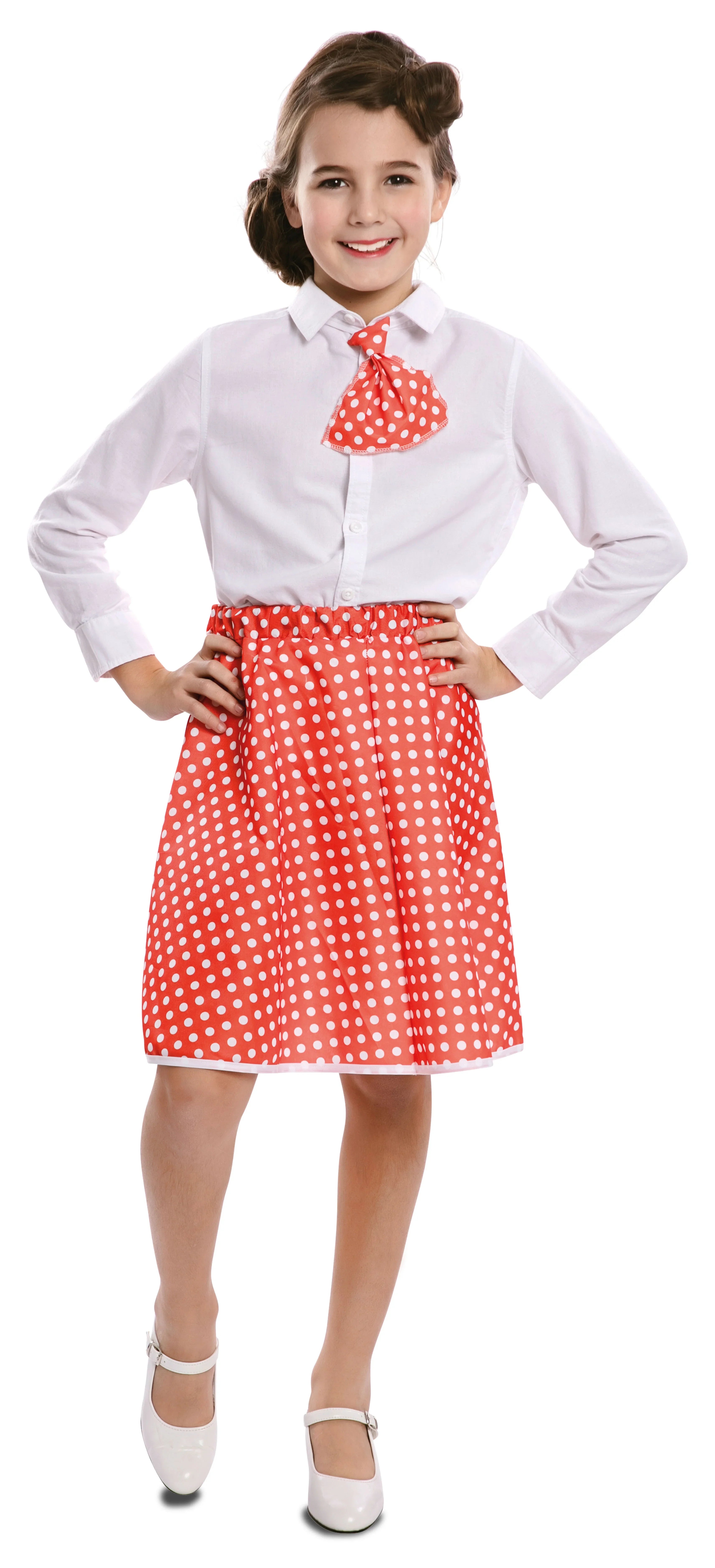 Falda Pin Up Roja con Lunares y Pañuelo para Niña Grease - Años 40 y 50 EuroCarnavales