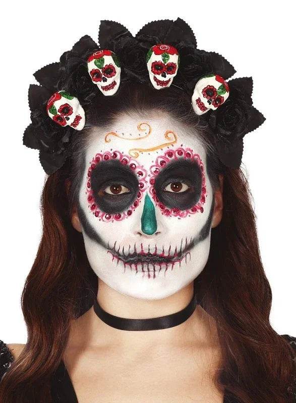 Diadema de Catrina con Calaveras Mexicanas y Rosas Catrina Guirca