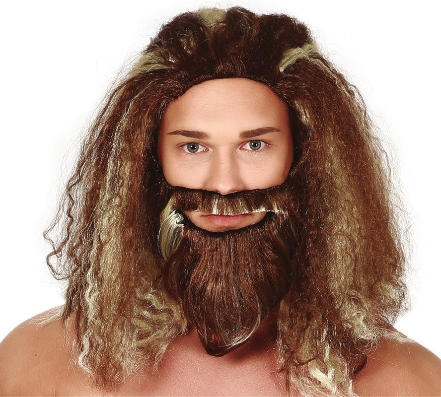 Peluca Marrón con Barba y Mechas Rubias Barbas y Bigotes Guirca