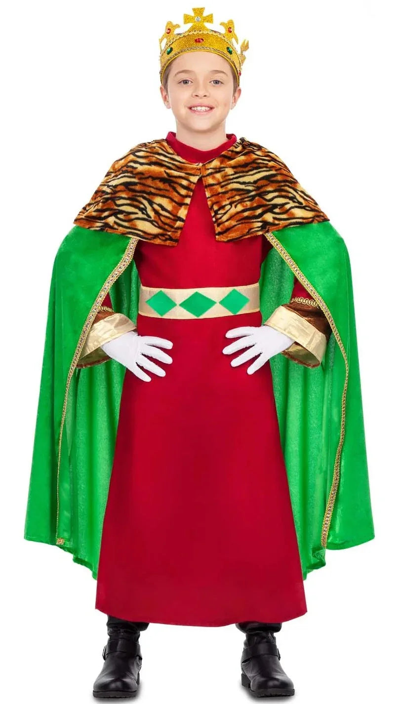 Disfraz de Rey Mago con Capa Verde Infantil Reyes Magos y Pajes Viving