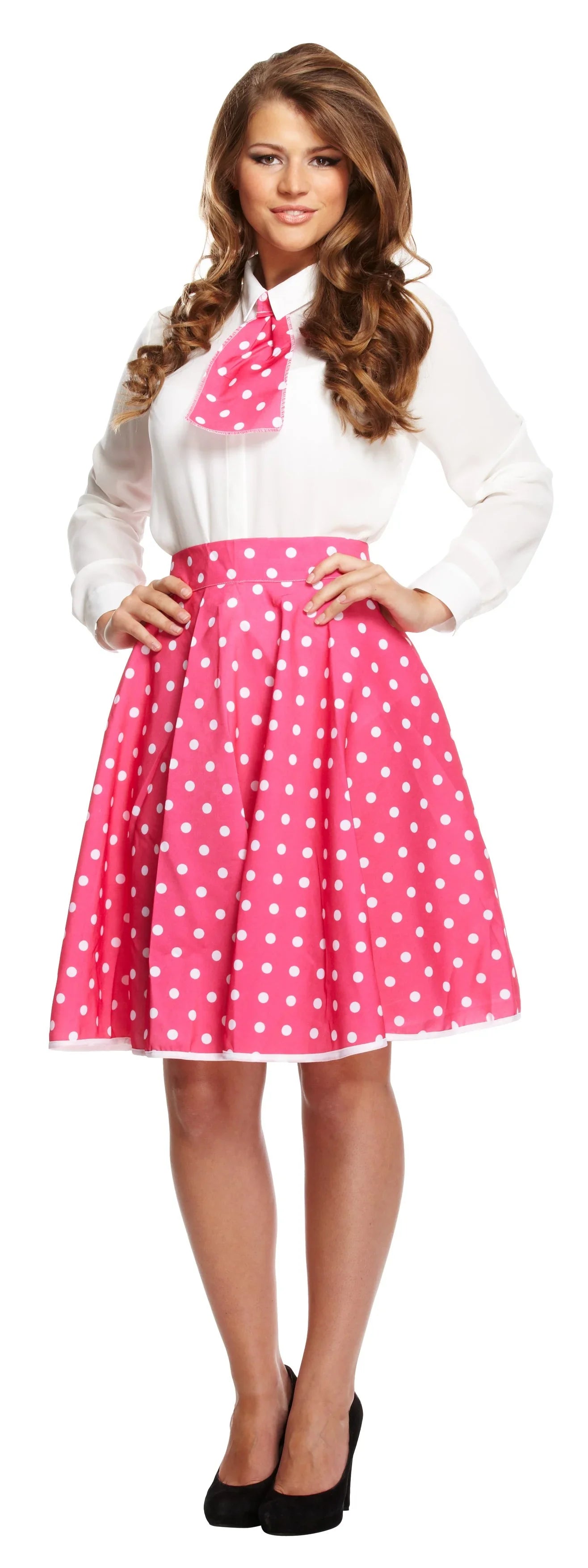 Falda de Lunares Rosa Años 50 con Pañuelo Grease y Años 40 - 50 Harlequin