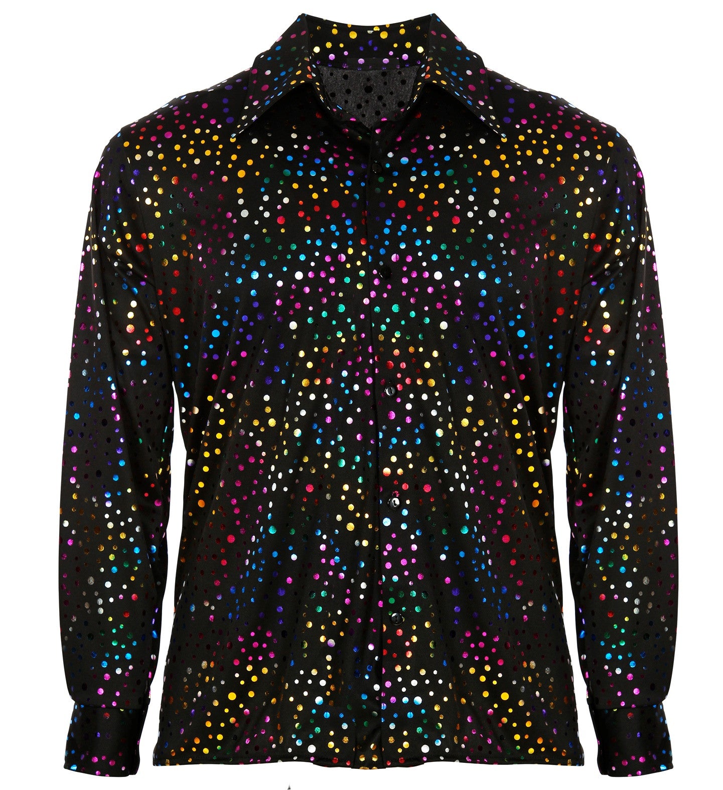 Camisa Disco Negra con Topos de Colores para Hombre Disco Widmann