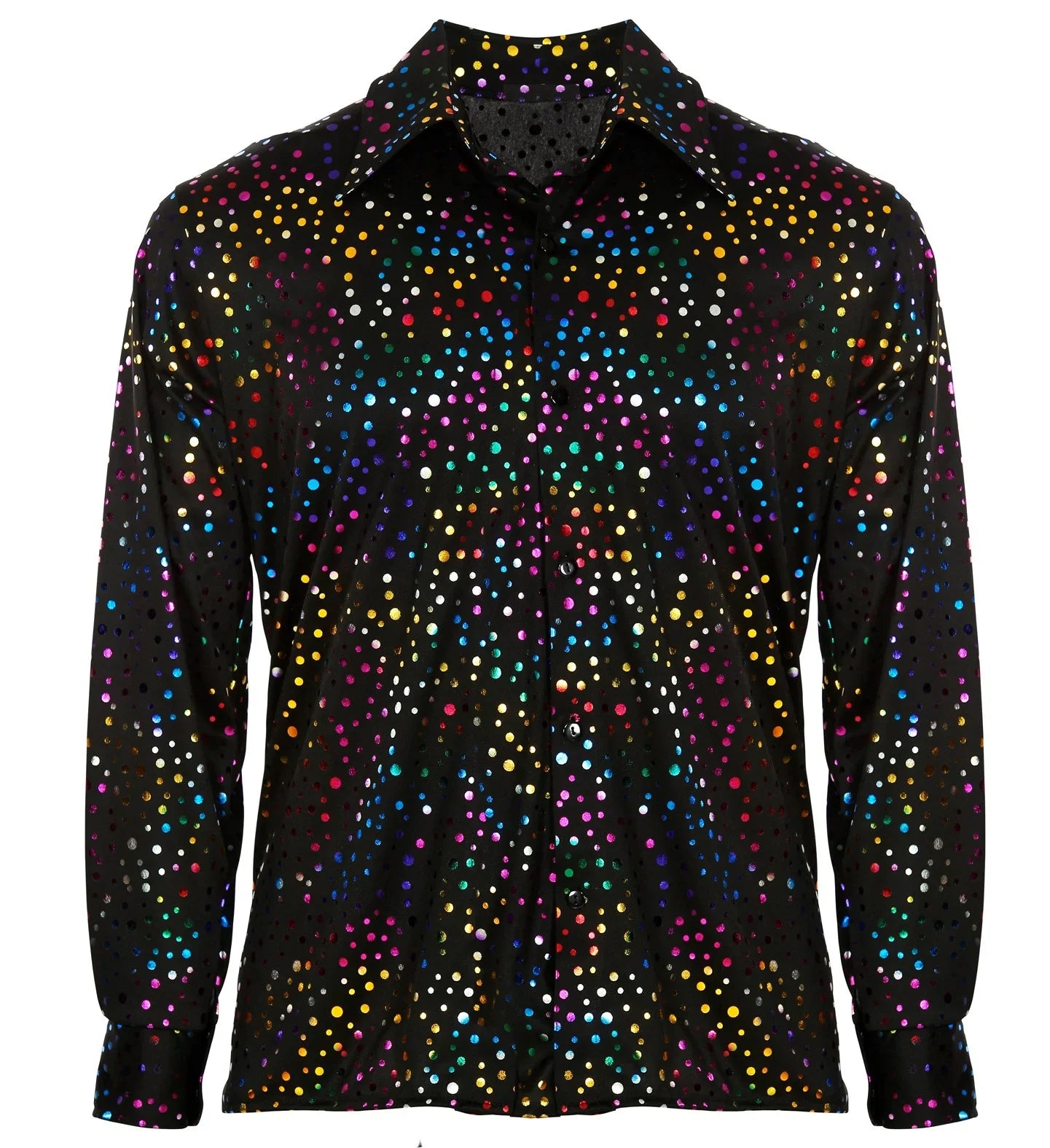 Camisa Disco Negra con Topos de Colores para Hombre Disco Widmann